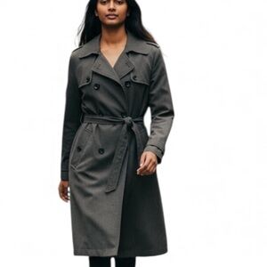 DKNY Olive Linen Trench Jacket with Belted Waist 4 Pockets 3/4‎ Sleeve Roll